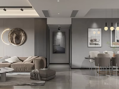 Modern Living and Dining Room Interior Design With Sofa Coffee Table Dining Table And Chairs 3d model