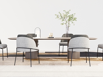 Simple style dining table dining chair combination cloth velvet dining chair solid wood dining table metal dining chair 3d model