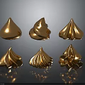 Six Golden Glossy Decorative Dessert Meringue Pieces In Various Shapes