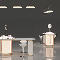 Modern Illuminated Cosmetics Showcase Shelves With Circular Counter Mirror And Stools