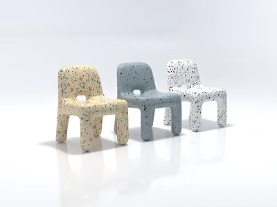 Three Colorful Speckled Modern Single Chairs with Minimalist Design on White Background 3d model