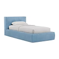 Blue Upholstered Single Bed With Minimalist Design And White Bed Sheets 3d model