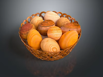 Various Wooden Sports Massage Balls in Woven Basket Fitness Equipment 3d model