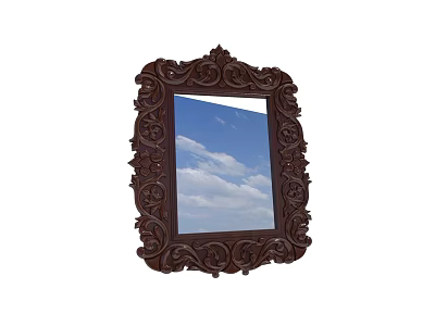 Decorative Carved Frame Mirror Reflecting Blue Sky With White Clouds 3d model
