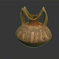 Ancient Style Pottery Vase With Two Handles Red Top And Geometric Patterns 3d model