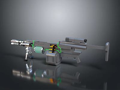High Pressure Water Gun With Green Yellow Details And Multiple Components On Black Reflective Surface 3d model
