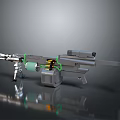 High Pressure Water Gun With Green Yellow Details And Multiple Components On Black Reflective Surface