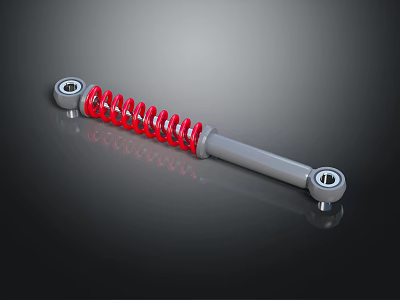 Automotive Shock Absorber With Red Coil Spring And Gray Metal Connecting Ends 3d model