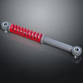 Automotive Shock Absorber With Red Coil Spring And Gray Metal Connecting Ends