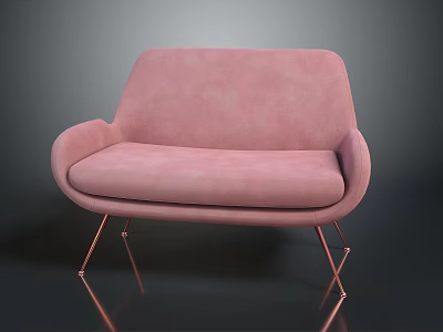 Pink Modern Sofa With Soft Velvet Upholstery And Rose Gold Metal Legs 3d model
