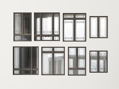 Chinese style window combination casement window door floor window plastic steel window glass partition door and window balcony door and window broken bridge aluminum window 3d model