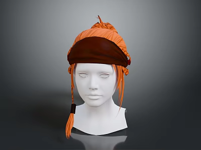 Woman With Orange Braided Hairstyle Wearing Brown Headband Tied At Back With Decorative Ends 3d model