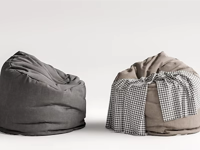 Two Bean Bag Chairs Dark Gray and Light Brown with Black White Checkered Cloth Cover 3d model
