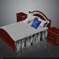 Classic Red Wooden Bed Frame With White Sheet Two Nightstands And Blue Pillow