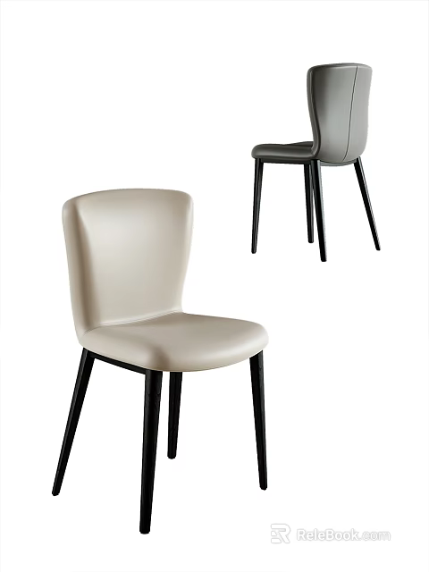 Beige Leather Dining Chair With Black Wooden Legs And Modern Contemporary Design 3d model 