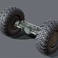 Off Road Tires With Deep Tread And Axle Mechanical Components Assembly