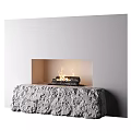 Modern Fireplace Interior With Textured Stone Base Burning Flames And White Wall 3d model