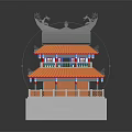 Traditional Chinese Two Story Architecture Featuring Orange Roof Green Eaves Decorative Top And White Base
