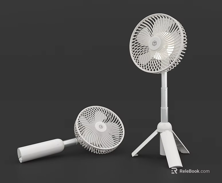 Daily Use Electrical Fans Featuring Handheld And Standing Models With Sleek White Design 3d model 