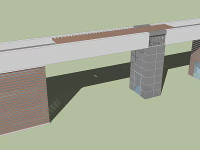 Modern Entrance Gate Design With Wooden Panels Stone Columns And Glass Elements 3d model