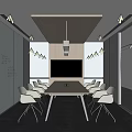 Modern Conference Room Interior With Long Wooden Table White Chairs And Large Screen