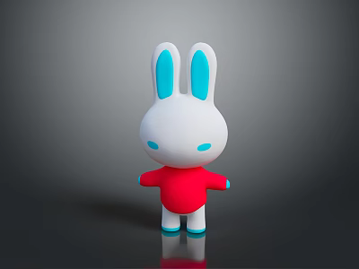 3D Cartoon Rabbit Toy With White Body Blue Ears Red Shirt And Blue Limbs 3d model