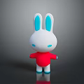 3D Cartoon Rabbit Toy With White Body Blue Ears Red Shirt And Blue Limbs
