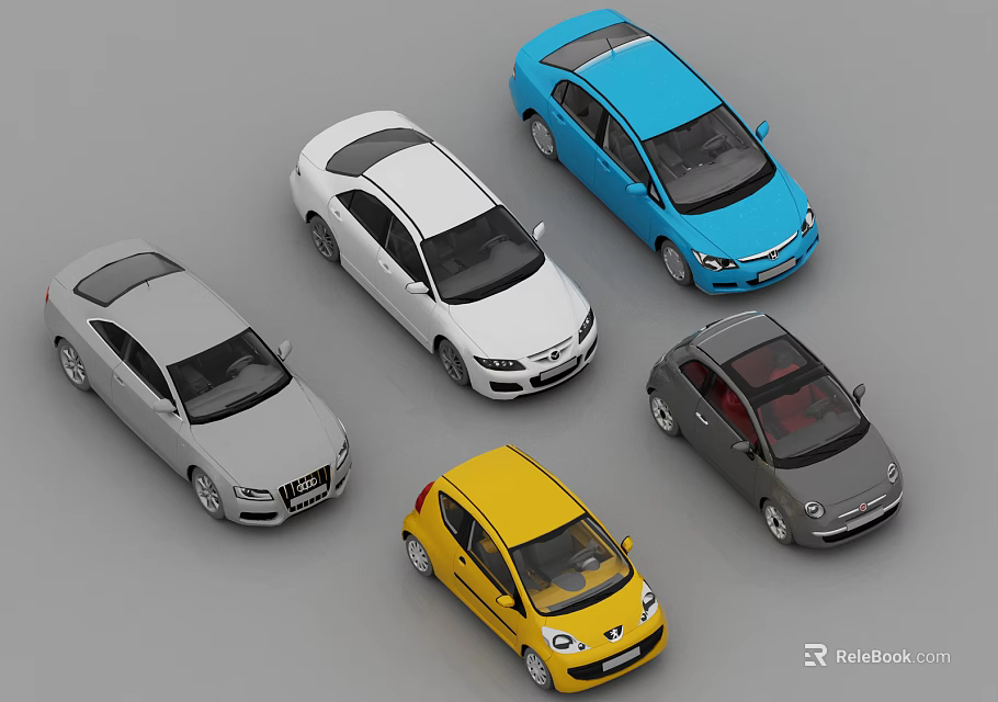 Assorted Colorful Cars in Various Models Displayed on Gray Surface 3d model 