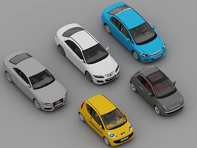 Assorted Colorful Cars in Various Models Displayed on Gray Surface 3d model