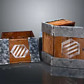 Wooden Storage Boxes With Metal Edge Bands White Hexagonal Striped Logo For Home Organization