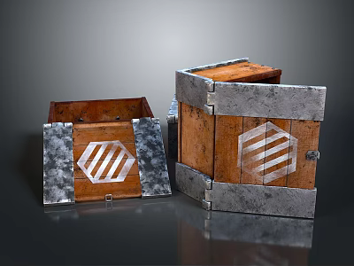 Wooden Storage Boxes With Metal Edge Bands White Hexagonal Striped Logo For Home Organization 3d model