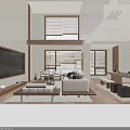 Modern Duplex Living Room Interior With Spacious Layout Large Windows And Sofa