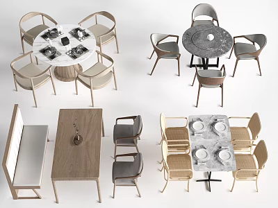 Modern Dining Table Designs With Round And Rectangular Shapes And Matching Chairs 3d model