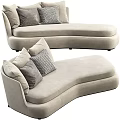 Modern Beige Multi Seat Sofa With Soft Fabric Gray And Patterned Decorative Pillows 3d model