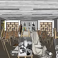 School art classroom SU model 3d model