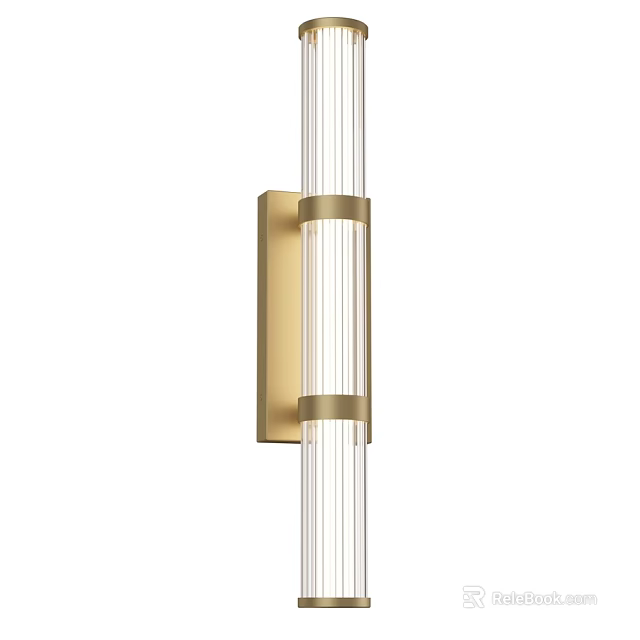 Modern Wall Lamp With Brass Frame And Cylindrical Glass Tubes Design 3d model 