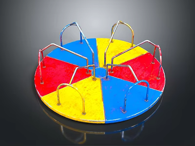 Colorful Round Playground Toy With Red Yellow Blue Sections And Metal Rings 3d model