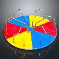 Colorful Round Playground Toy With Red Yellow Blue Sections And Metal Rings