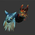 Two Headed Mythical Dragon Creature With Blue Ice And Red Flame Features