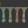 Stone Arch Decorative Architectural Component With Four Gothic Style Textured Structures