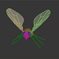 Game Movie Character 3D Rendered Fly With Transparent Wings Red Eyes Metallic Body