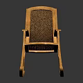Wooden Rocking Chair With Woven Rattan Back Seat And Armrests Design