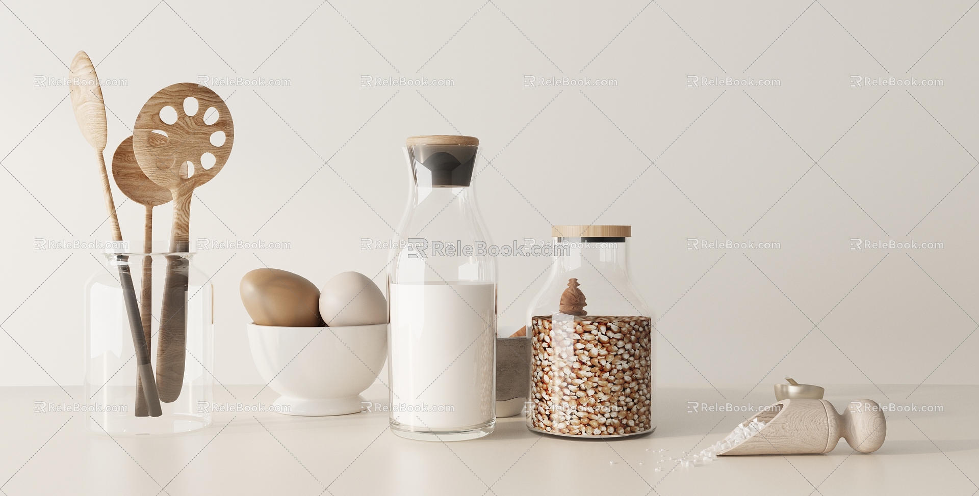 Modern kitchen supplies ornaments combination 3d model