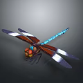 Detailed 3D Dragonfly Model Featuring Blue Body Red Head And White Wings