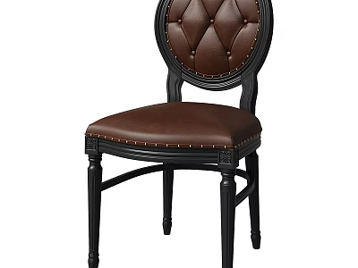 Elegant Single Chair with Tufted Round Back Leather Seat Black Wooden Legs and Nailhead Trim 3d model