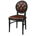 Elegant Single Chair with Tufted Round Back Leather Seat Black Wooden Legs and Nailhead Trim