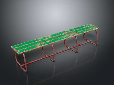 Vintage Outdoor Bench With Green Striped Surface And Red Metal Frame 3d model