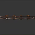 Multiple Brown Wooden Scene Components With Furniture Supports And Metal Connectors