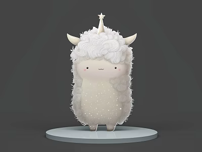 Cute Fluffy Cartoon Character With Star Horn White Dots And Round Base 3d model