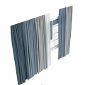 Modern Curtains in Blue and Gray Tones with Window Background 3d model